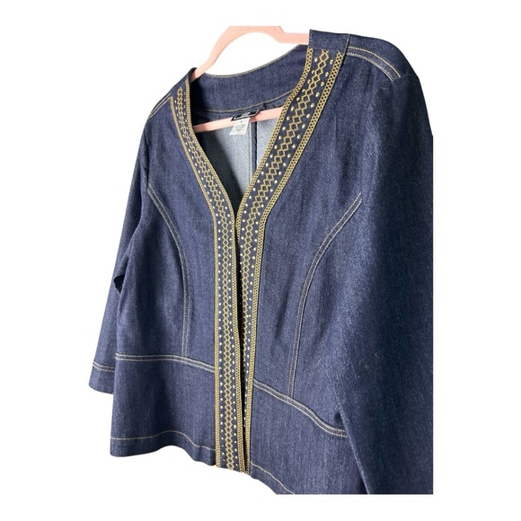 Lark Lane Dark Blue Denim Embellished Blazer - Picture 3 of 7